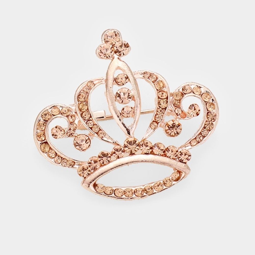 🏷️ Rhinestone Crown Brooch Rose Gold Peach